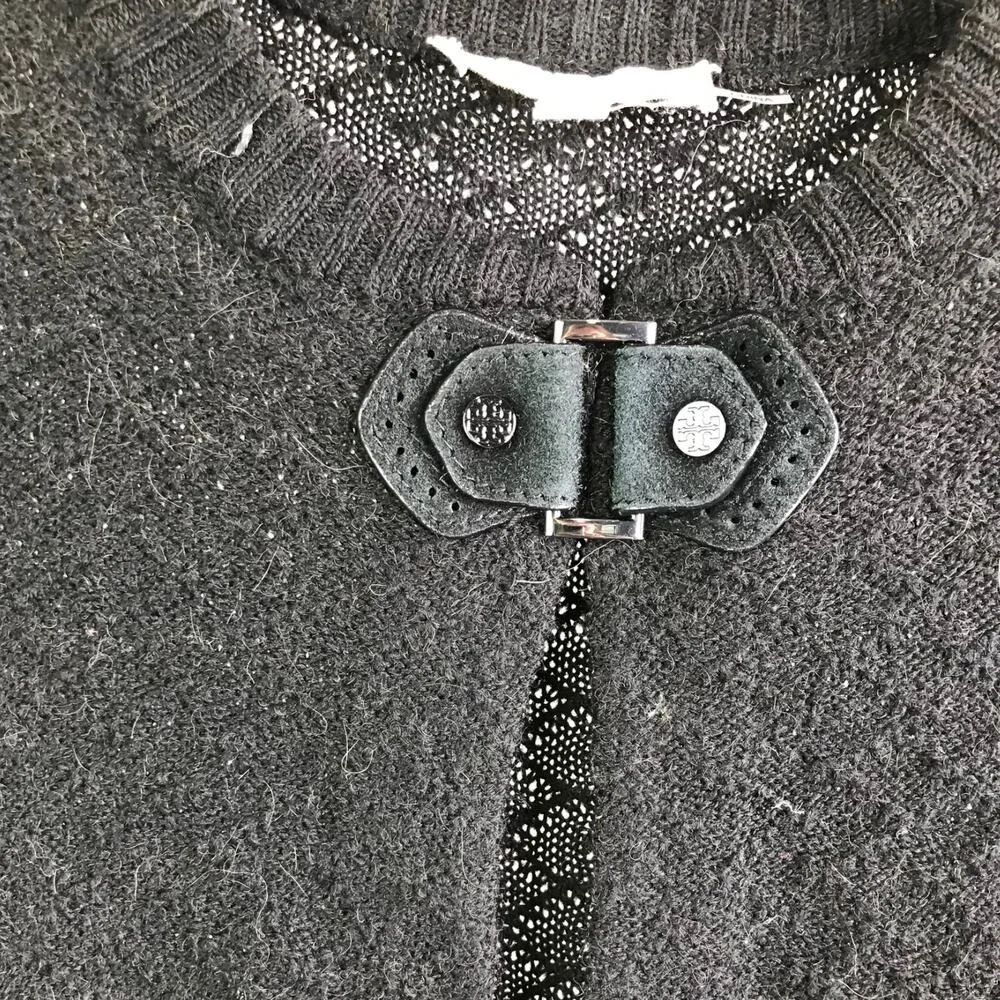 Tory Burch Sweater XS Black Wool Alpaca Leather Toggle Quiet Luxury Luxe‎ Knit